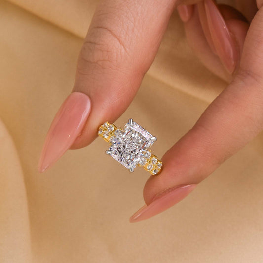 4.5Ct Radiant Cut Simulated Diamond Ring – 18K Yellow Gold Plated