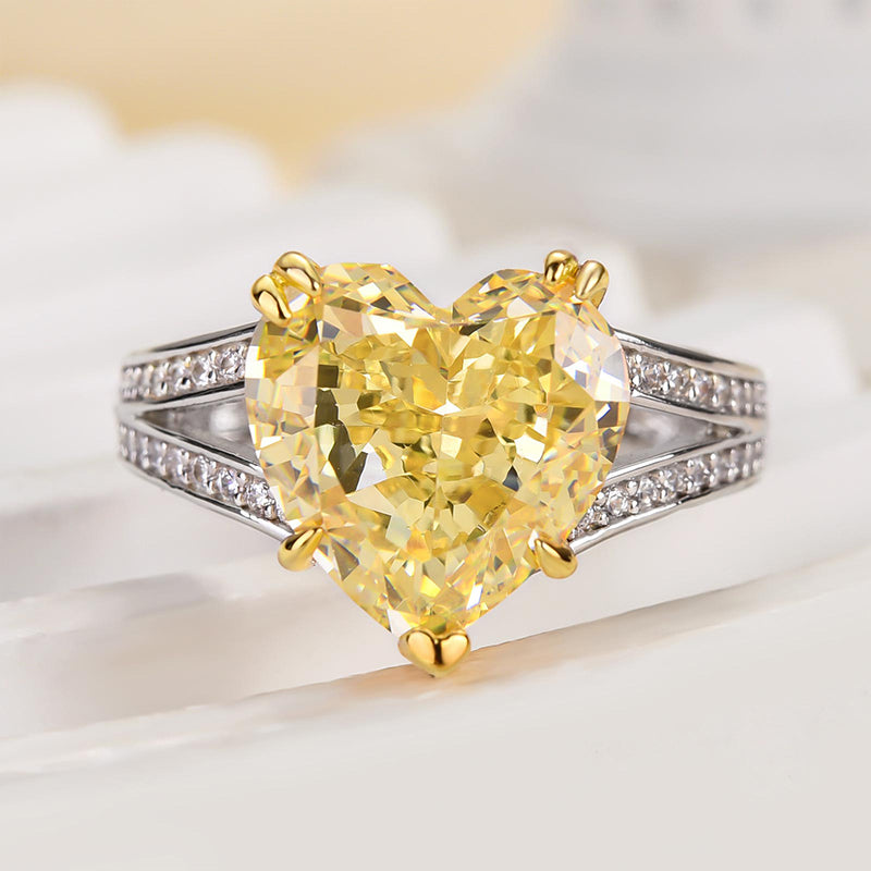 5.0 Carat Heart Cut Yellow Stone Two Tone Ring