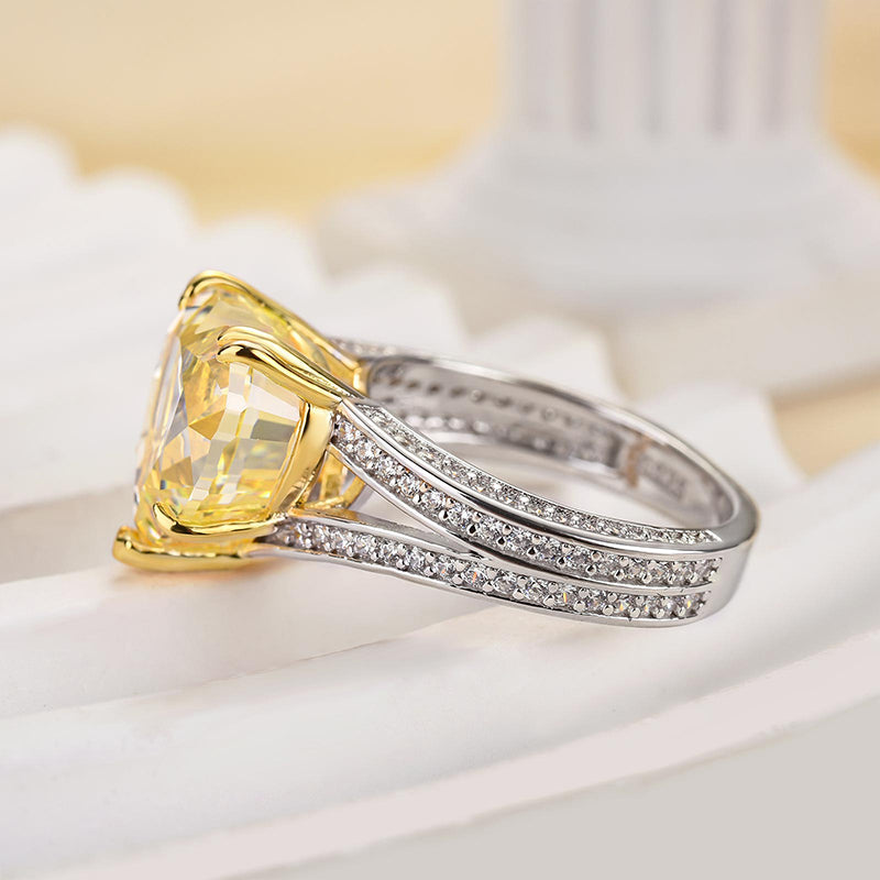 5.0 Carat Heart Cut Yellow Stone Two Tone Ring