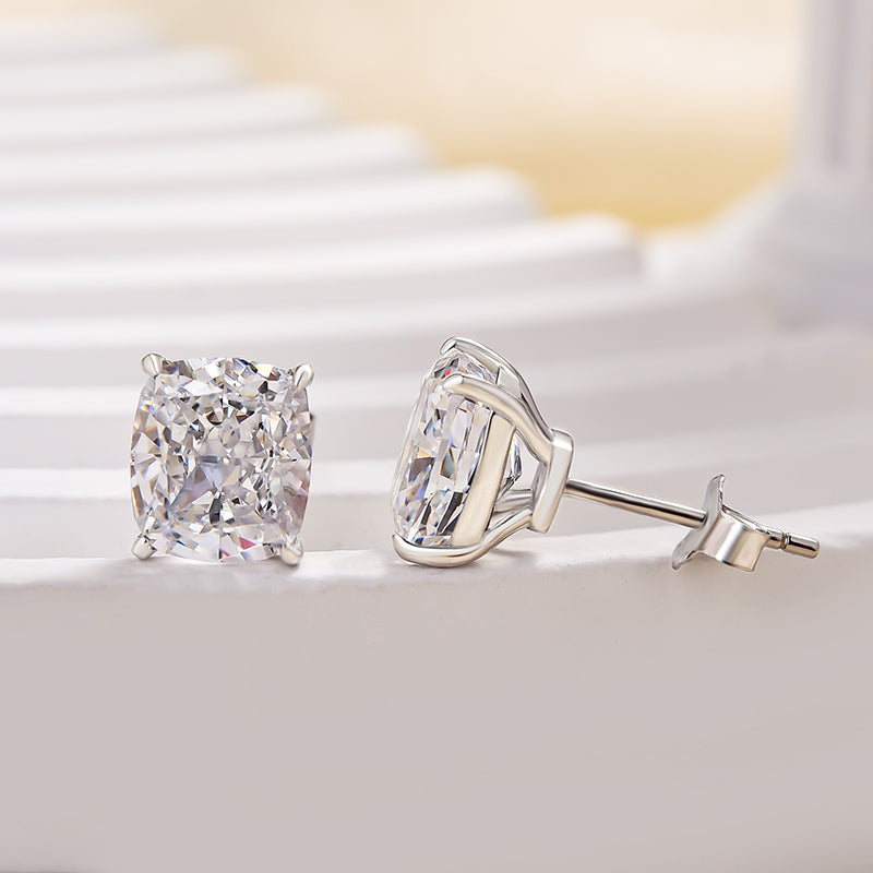 2Ct Cushion Cut Diamond Earrings 925 Silver Three Gold Options