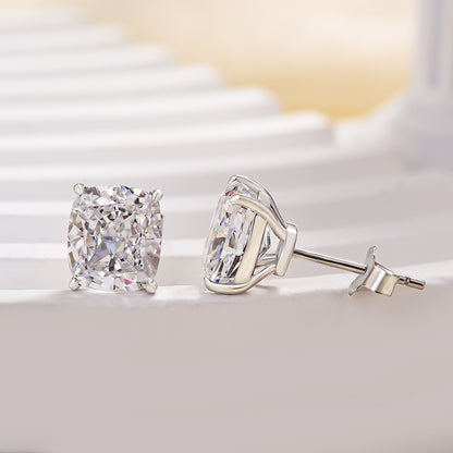 2Ct Cushion Cut Diamond Earrings 925 Silver Three Gold Options