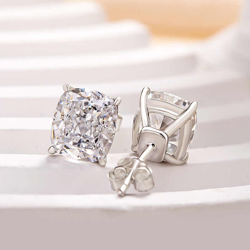 2Ct Cushion Cut Diamond Earrings 925 Silver Three Gold Options
