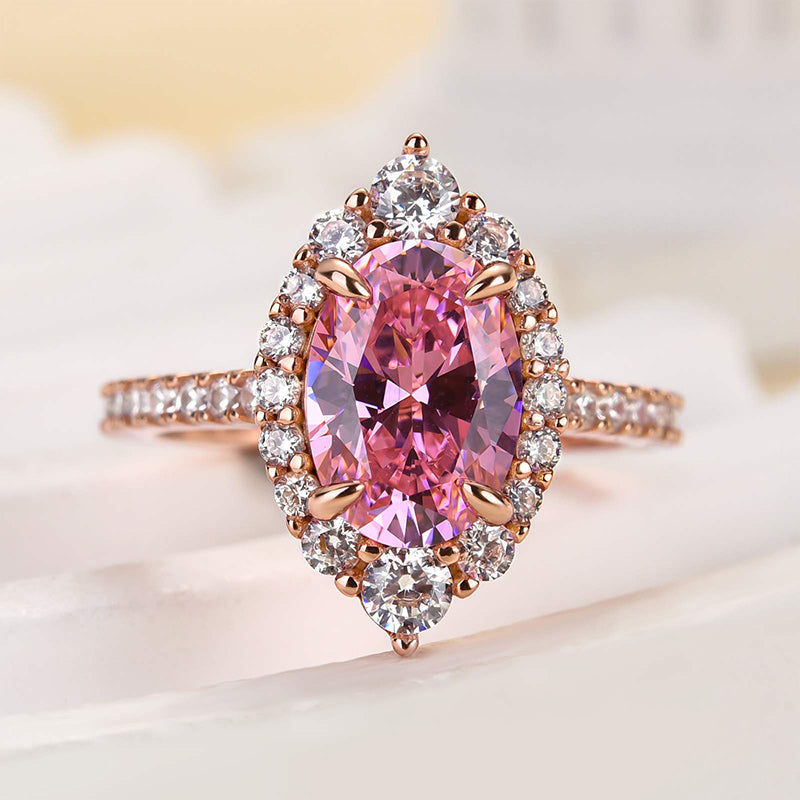 2Ct Oval Cut Simulated Diamond Ring 925 Silver Rose Gold