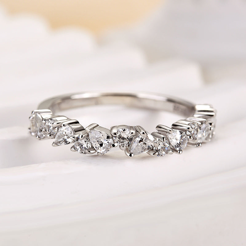 1.5Ct Pear & Round Cut Diamond Sterling Silver Band Ring