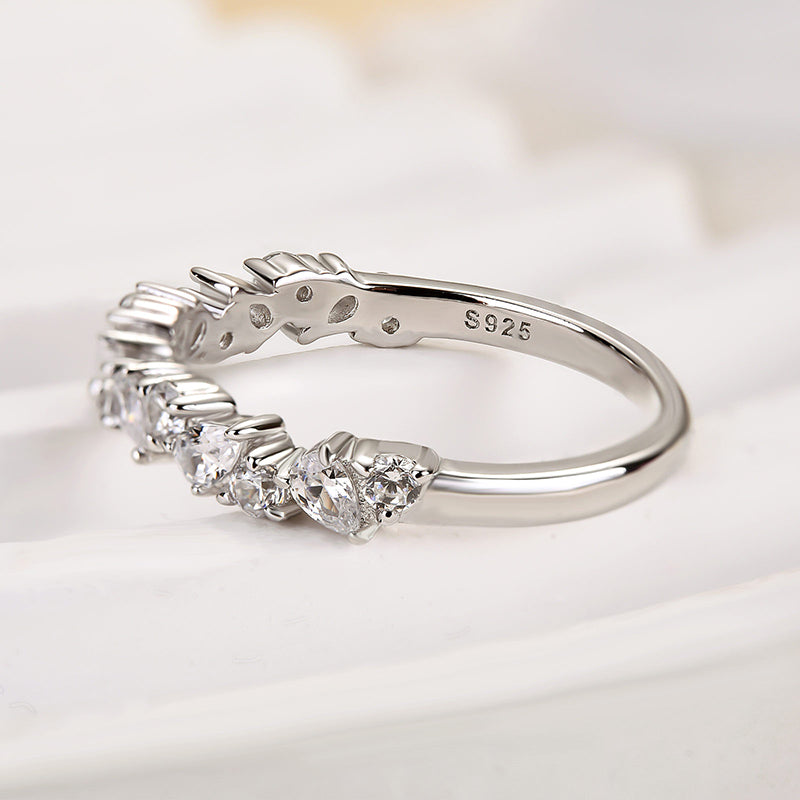 1.5Ct Pear & Round Cut Diamond Sterling Silver Band Ring