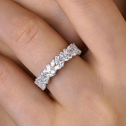 4Ct Mixed Cut Simulated Diamond Band 925 Silver White Gold