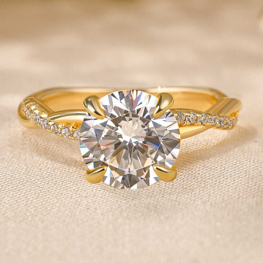 2.0ct Twisted Round Cut Ring - Tri-Gold Options