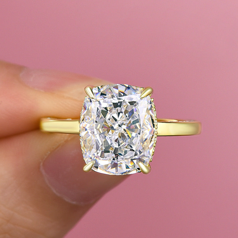 55 Carat Cushion Cut Simulated Diamond Ring 18K Gold Plated