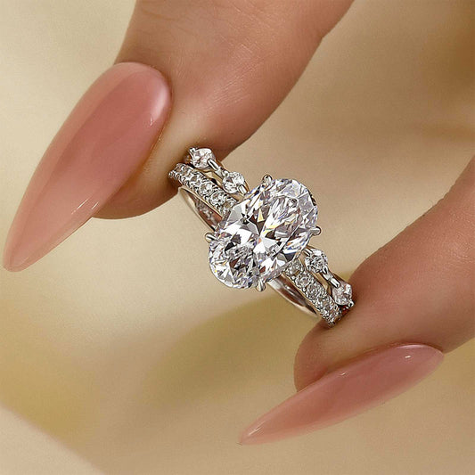 2.5CT Oval Cut Diamond Tri-Tone Ring Set with 1CT Mixed Cut Band