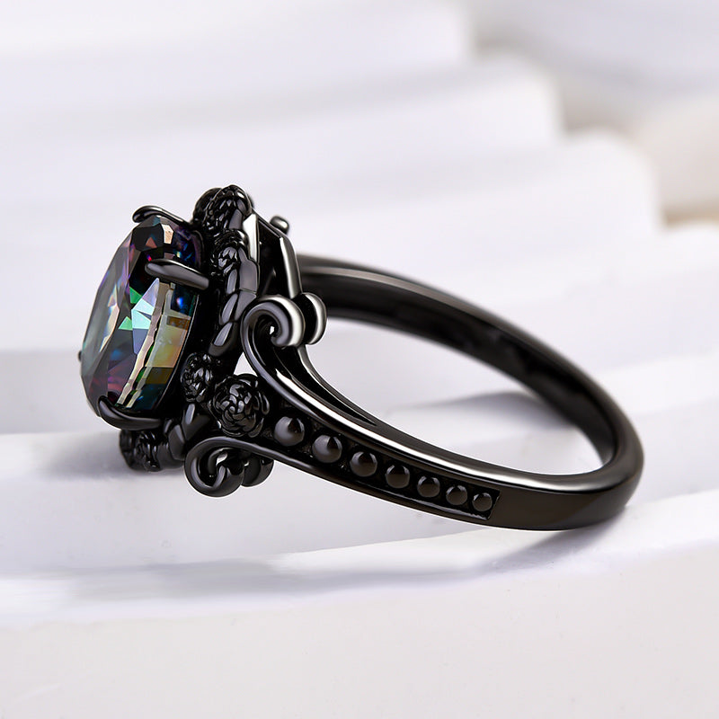 Oval Cut Alexandrite Engagement Ring Black Gold Plated