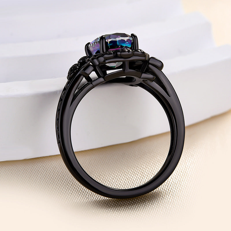 Oval Cut Alexandrite Engagement Ring Black Gold Plated