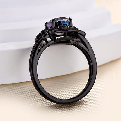 Oval Cut Alexandrite Engagement Ring Black Gold Plated