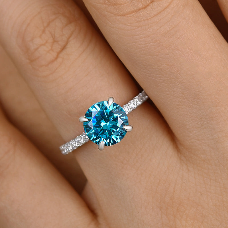 2Ct Light Aquamarine Blue Diamond Ring 925 Silver