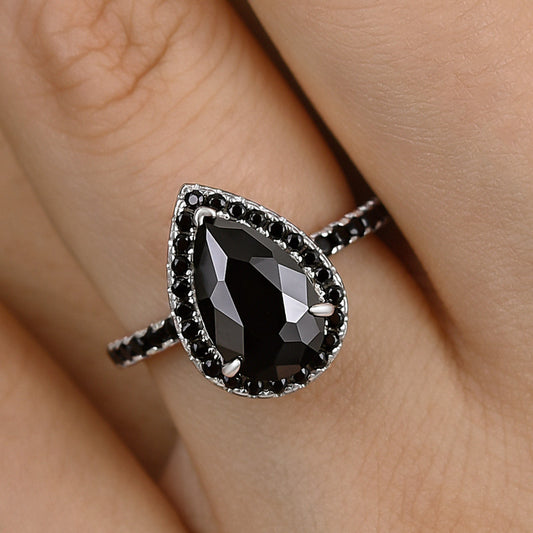 2.5 Carat Pear Cut Black Diamond Halo Ring