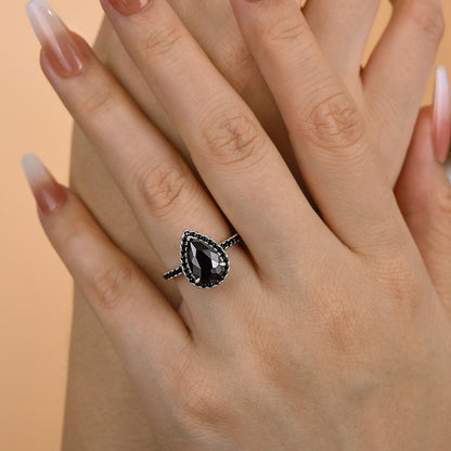 2.5 Carat Pear Cut Black Diamond Halo Ring