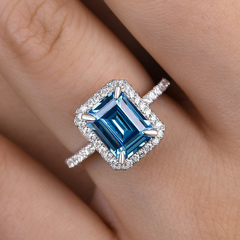 925 Sterling Silver 18K White Gold Plated Aqua Simulated Diamond Ring