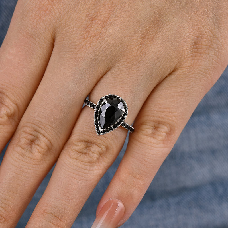 2.5 Carat Pear Cut Black Diamond Halo Ring