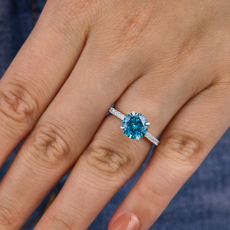 2Ct Light Aquamarine Blue Diamond Ring 925 Silver