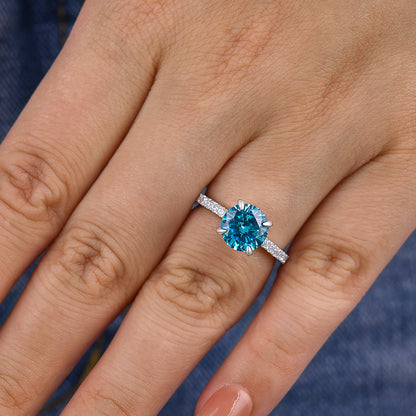 2Ct Light Aquamarine Blue Diamond Ring 925 Silver