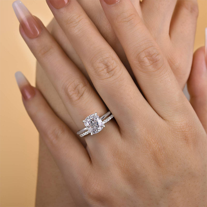 3Ct Cushion Cut Simulated Diamond Bridal Set – Sterling Silver White/Yellow Gold