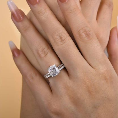 3Ct Cushion Cut Simulated Diamond Bridal Set – Sterling Silver White/Yellow Gold