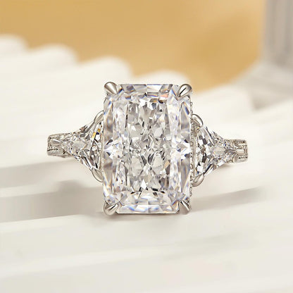 5Ct Radiant Cut Three Stone Engagement Ring 925 Silver White Gold