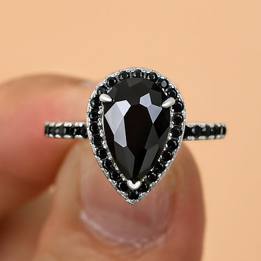 2.5 Carat Pear Cut Black Diamond Halo Ring