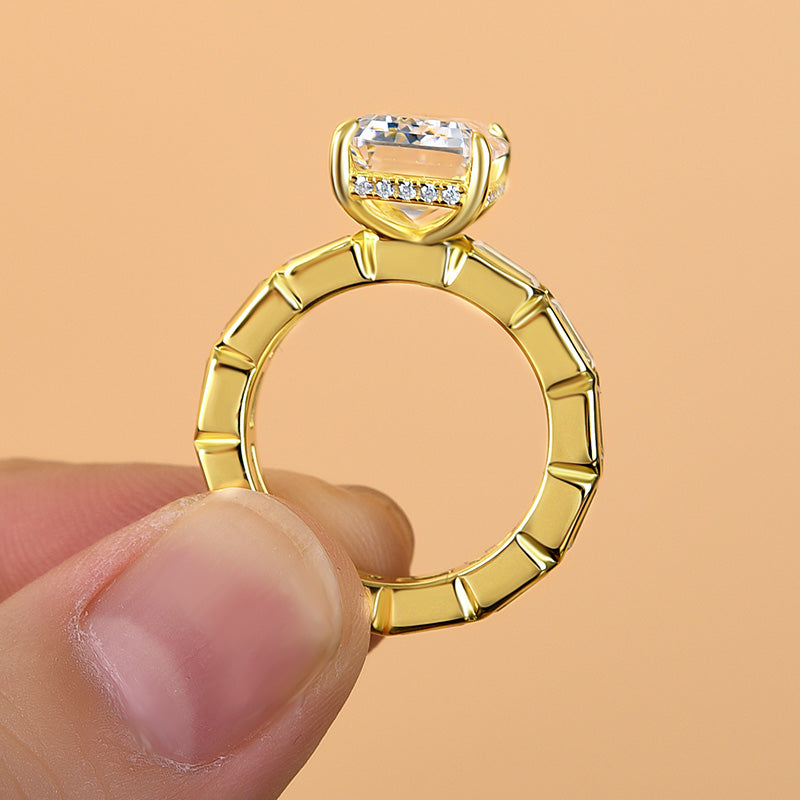 6.5Ct Emerald Cut Sona Diamond Ring with 3.5Ct Accents