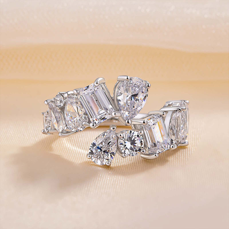 925 Silver White Gold Plated 4ct Mixed Cut Diamond Band