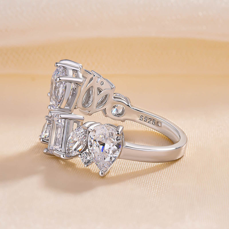 925 Silver White Gold Plated 4ct Mixed Cut Diamond Band
