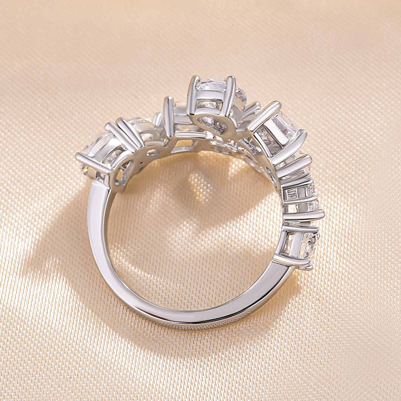 925 Silver White Gold Plated 4ct Mixed Cut Diamond Band