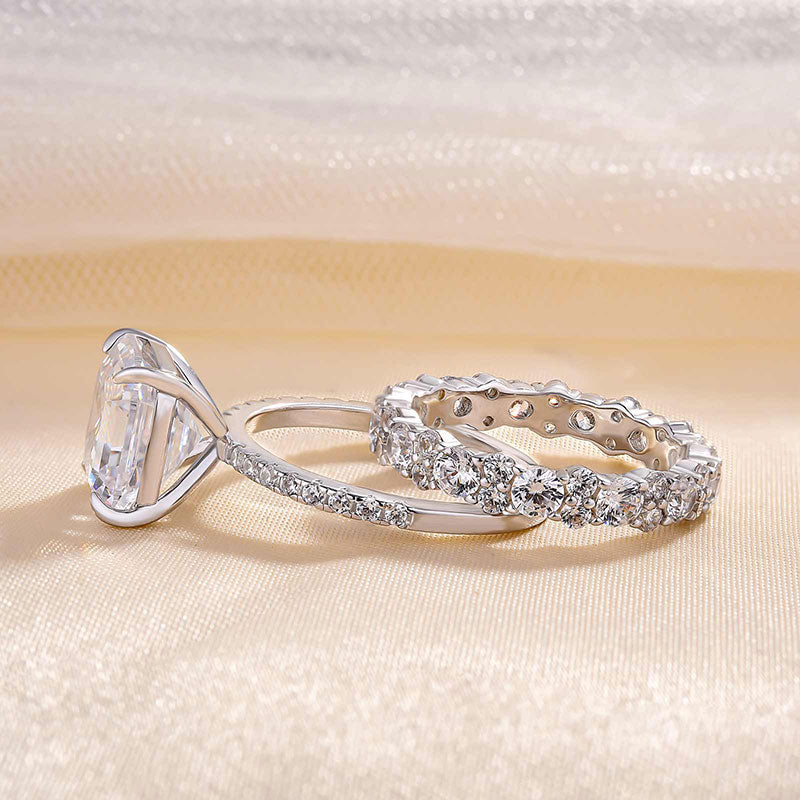 925 Silver White Gold Plated 10mm Asscher Cut 5ct Diamond Ring