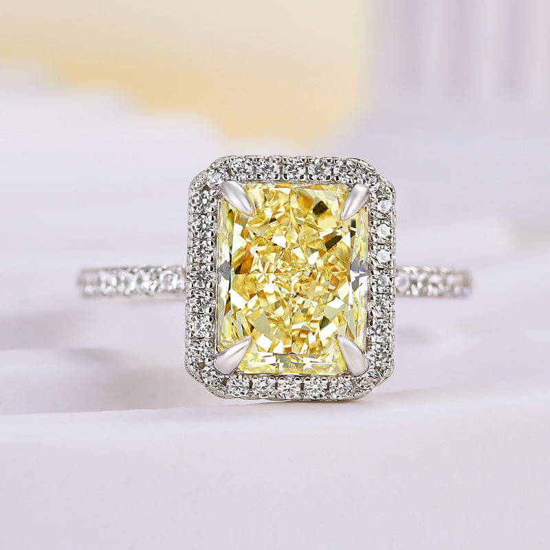 3 Carat Radiant Cut Yellow Stone Halo Ring