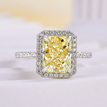 3 Carat Radiant Cut Yellow Stone Halo Ring