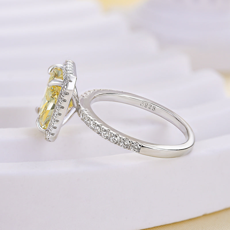 3 Carat Radiant Cut Yellow Stone Halo Ring