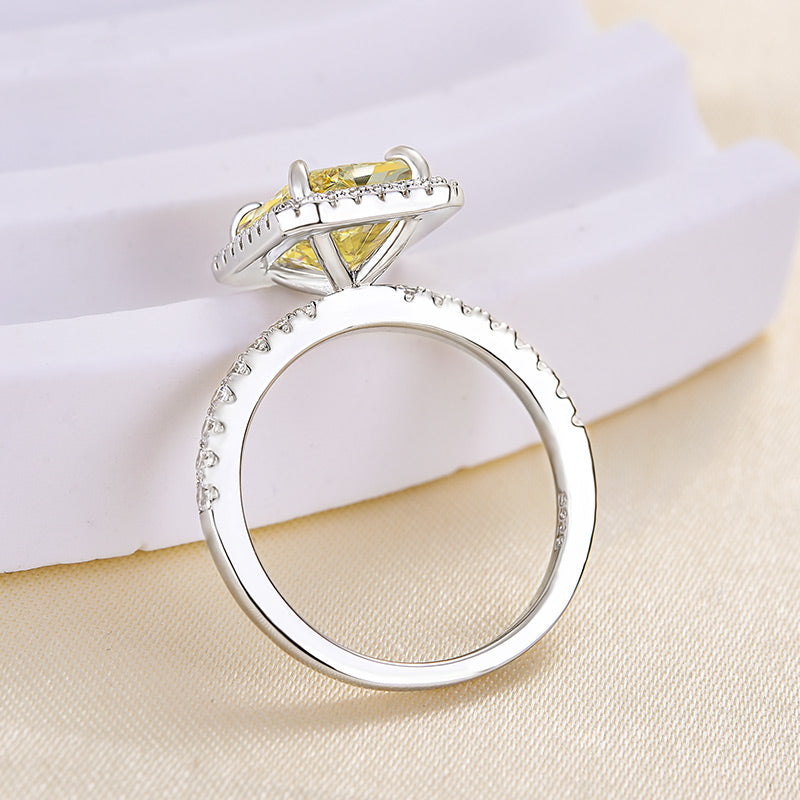 3 Carat Radiant Cut Yellow Stone Halo Ring