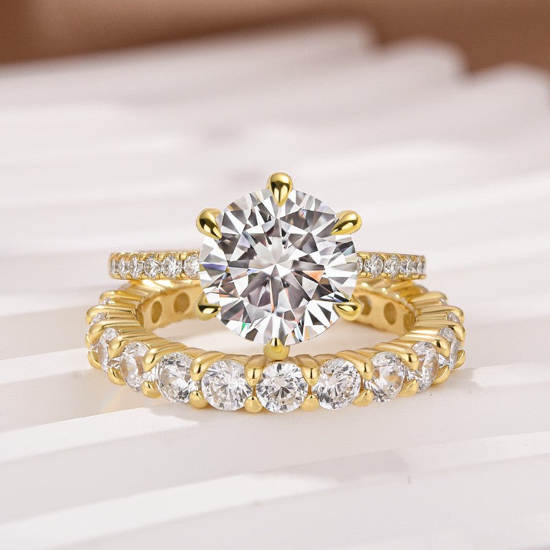 2Ct Round Moissanite Yellow Gold Ring Set