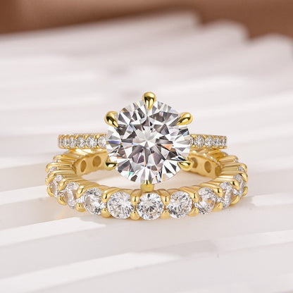 2Ct Round Moissanite Yellow Gold Ring Set