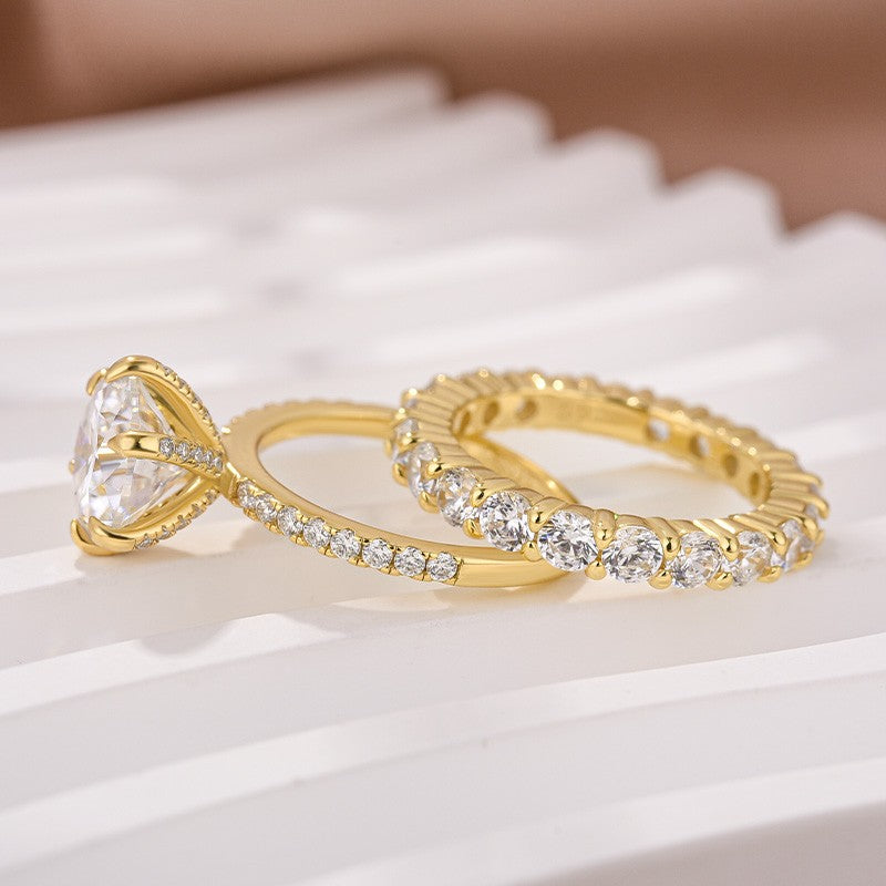 2Ct Round Moissanite Yellow Gold Ring Set