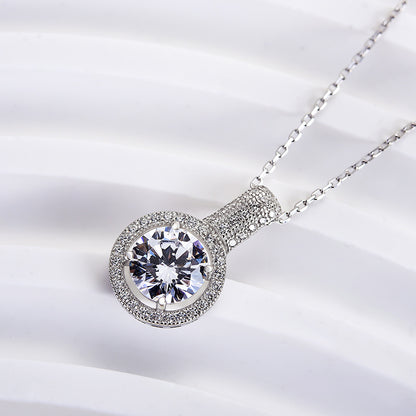 925 Silver White Gold Plated 2ct Round Sona Diamond Necklace