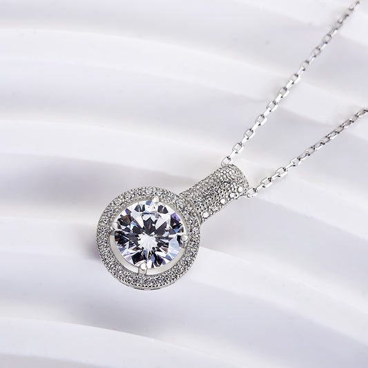 925 Silver White Gold Plated 2ct Round Sona Diamond Necklace