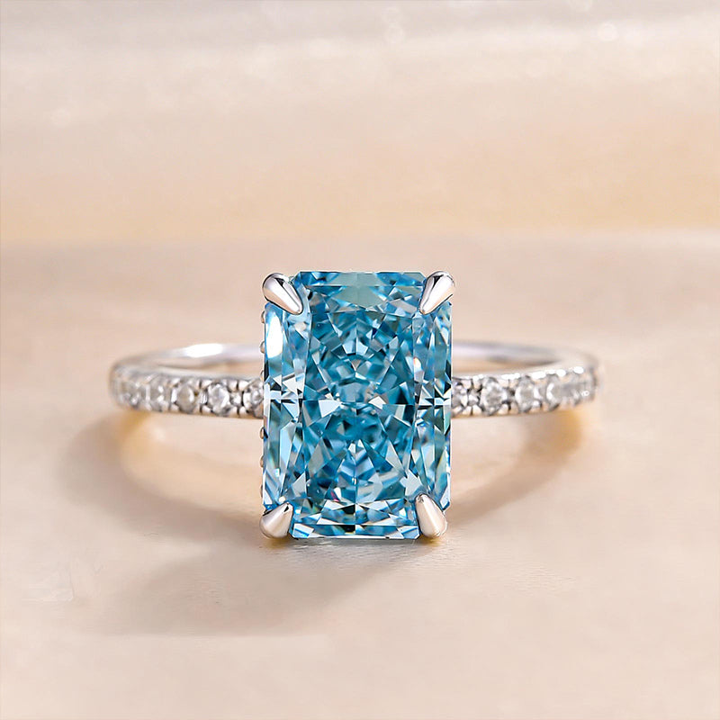 3.5Ct Light Aquamarine Radiant Cut Ring 925 Silver