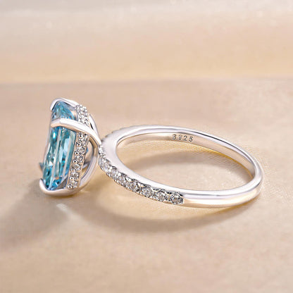 3.5Ct Light Aquamarine Radiant Cut Ring 925 Silver