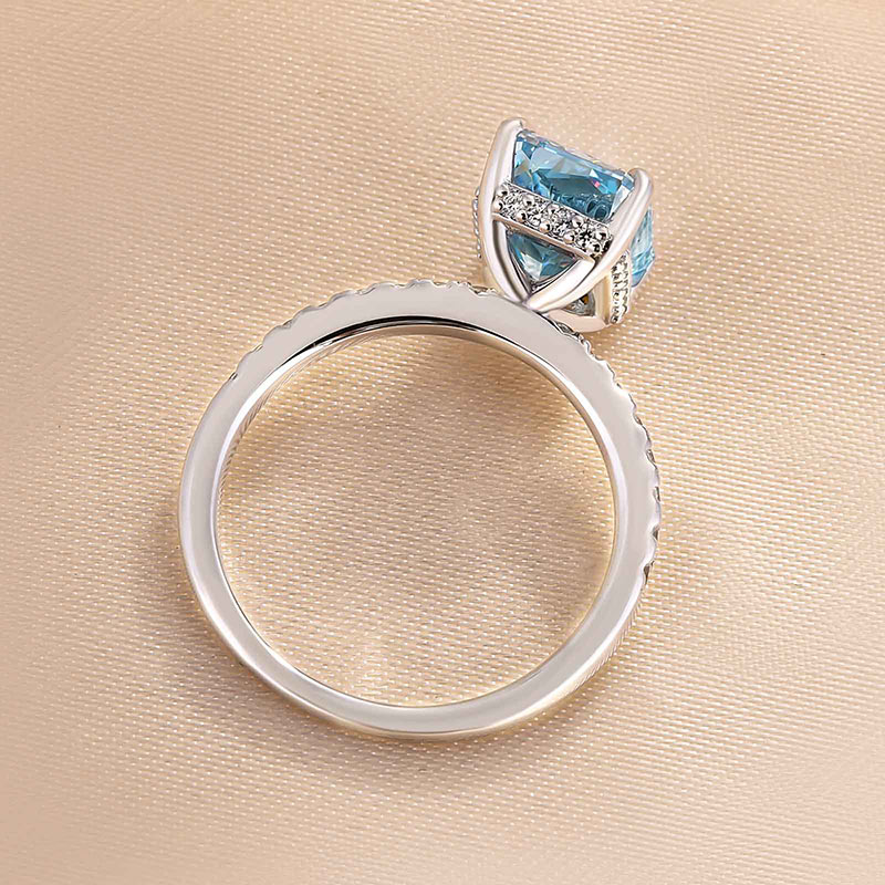 3.5Ct Light Aquamarine Radiant Cut Ring 925 Silver
