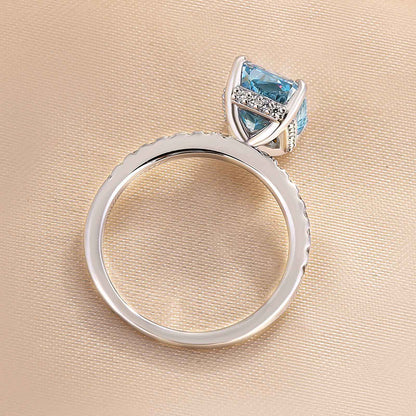 3.5Ct Light Aquamarine Radiant Cut Ring 925 Silver