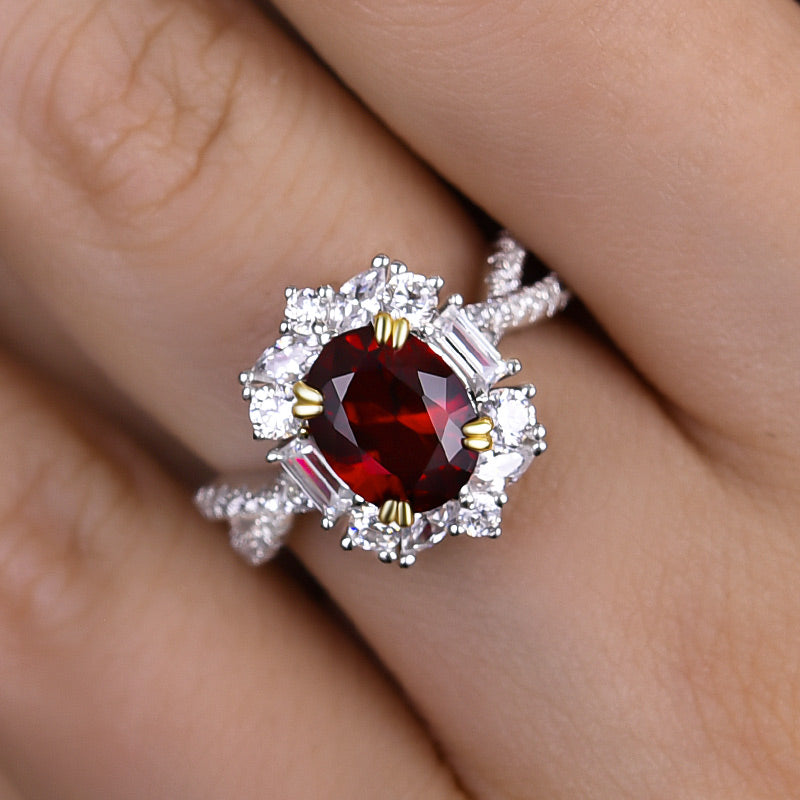 1.0ct Oval Ruby & Mixed-Cut Diamond Vintage Engagement Ring