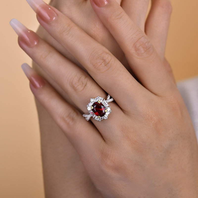 1.0ct Oval Ruby & Mixed-Cut Diamond Vintage Engagement Ring
