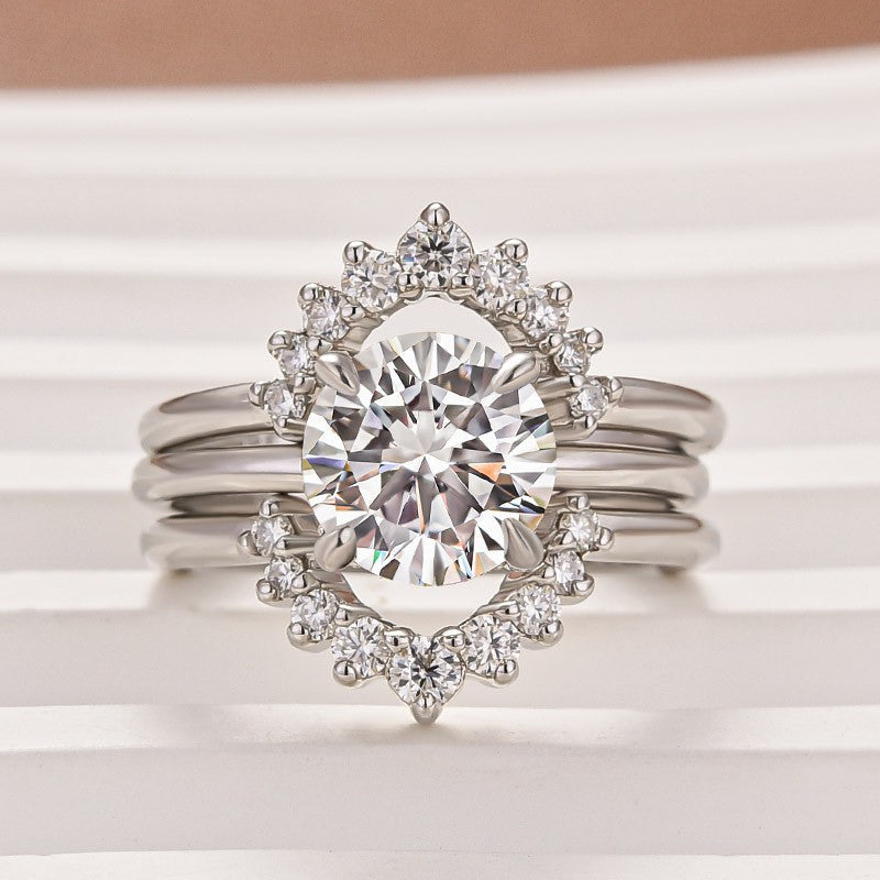 2Ct Round Moissanite Halo Ring Set in 925 Silver White Gold Plated