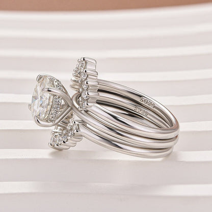 2Ct Round Moissanite Halo Ring Set in 925 Silver White Gold Plated