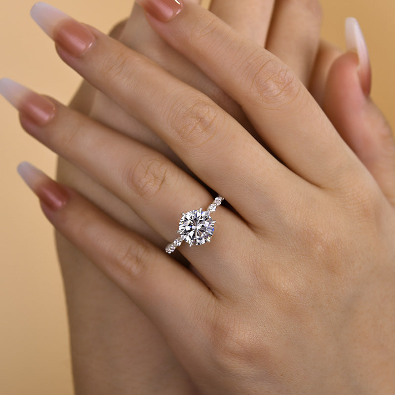 3Ct Round 6-Prong Diamond Ring with Accents
